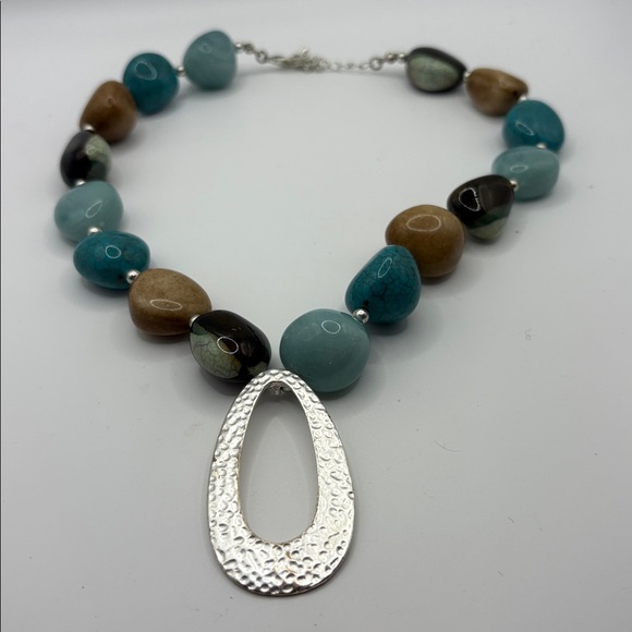 Nordstrom Jewelry - Blue & Neutrals Glass Bead Necklace 14-16”